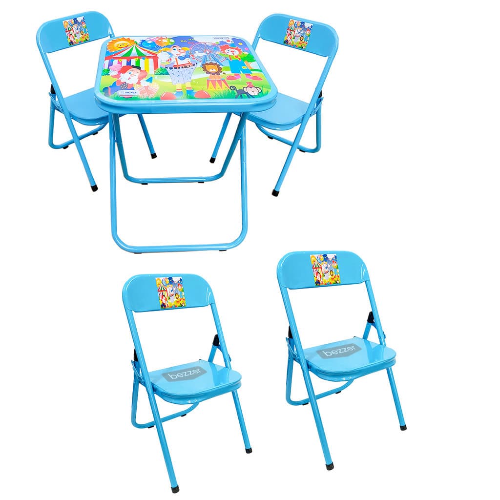 Conjunto Mesa Infantil Dobrável C/ 4 Cadeira Aço Até 40kg Ideal P/ Crianças Cor Divertida Estampa Lúdica Não Risca Chão