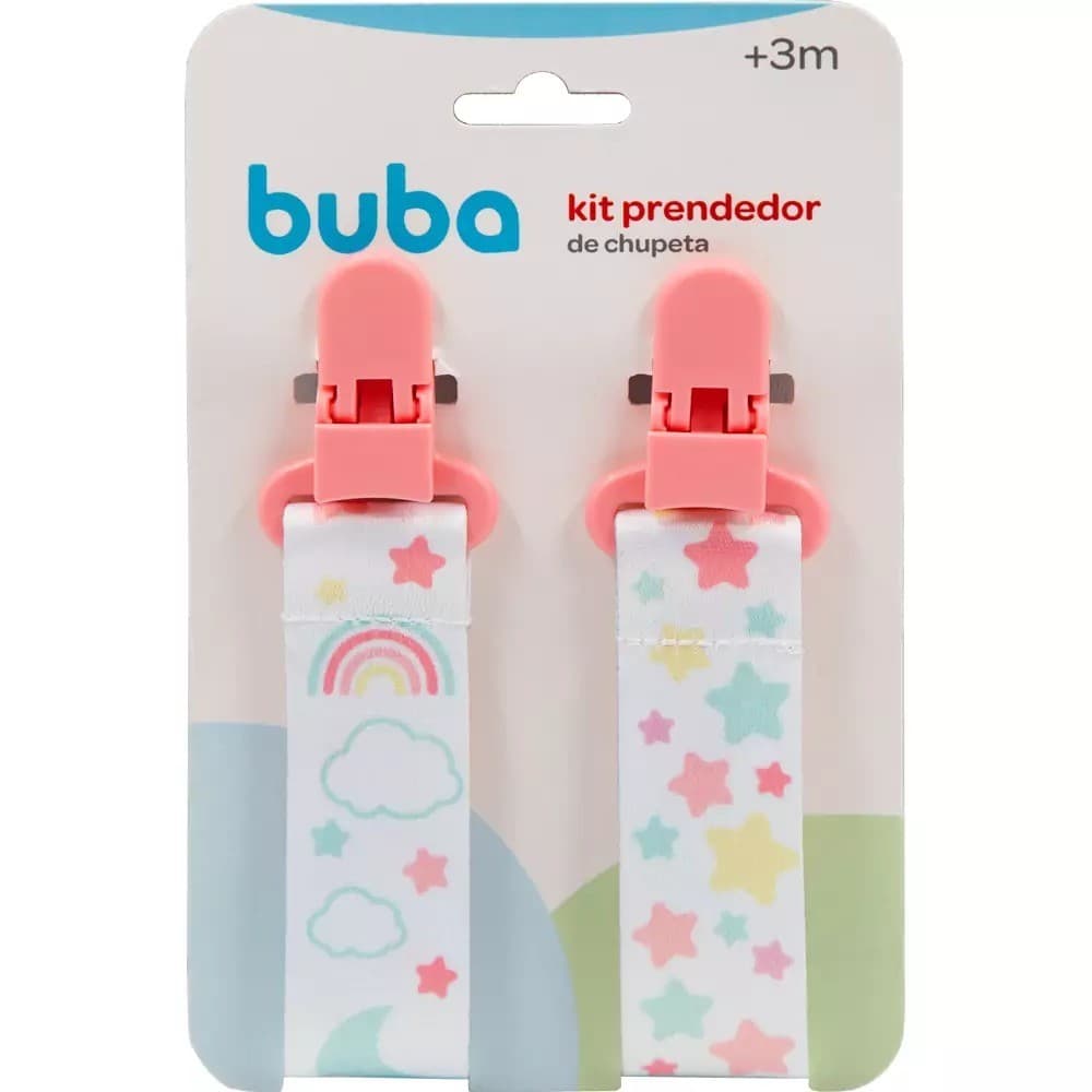 Kit 2 prendedores de chupeta Buba kit prendedor bico estrela rosa