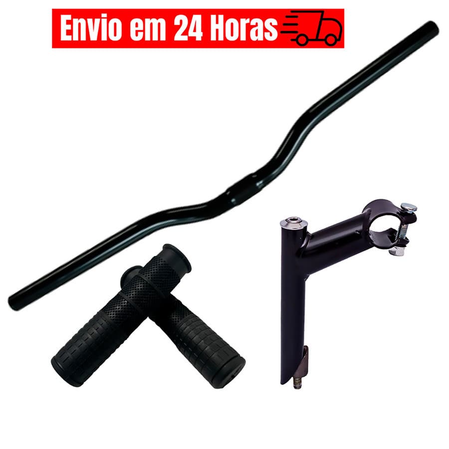 Guidon Bicicleta Aço Downhill + Suporte Mesa de Bike 21.1mm + Par de Manopla