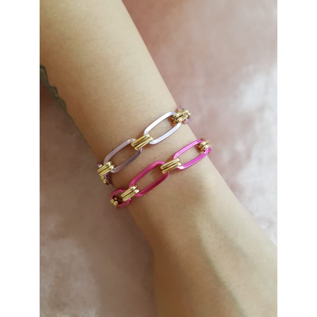 Pulseiras de correntes Coloridas detalhe em elos duplos banhados tendência Barbie Core
