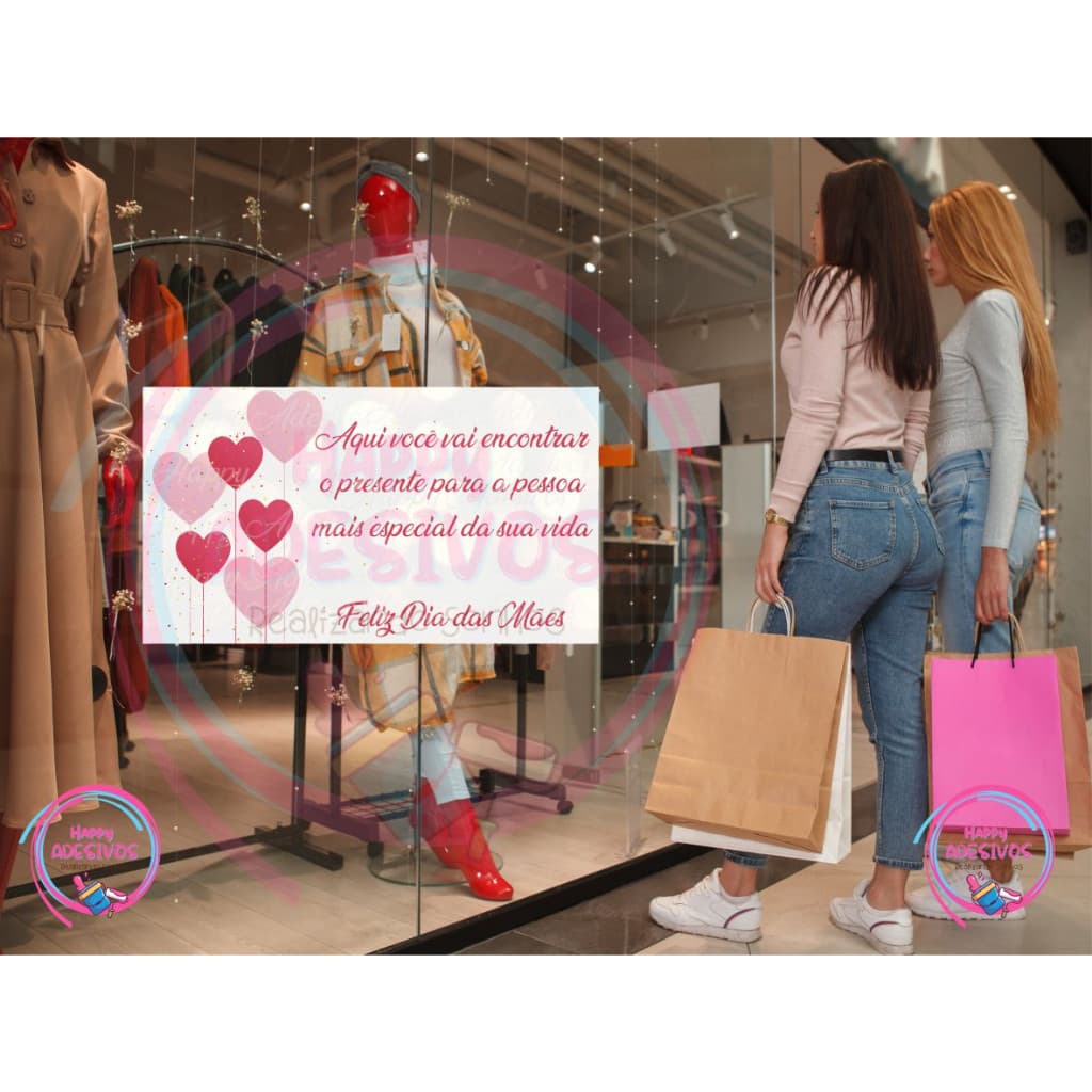 Adesivo Dia das Mães Painel Promoção Loja Vitrine Vidro Shopping Decoração Coração DCM