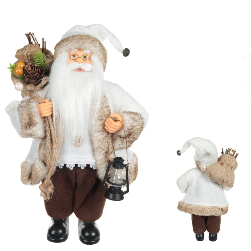 Decoração Natalina Papai Noel em Pé Enfeite de Natal Florarte 30cm Branco e Marrom