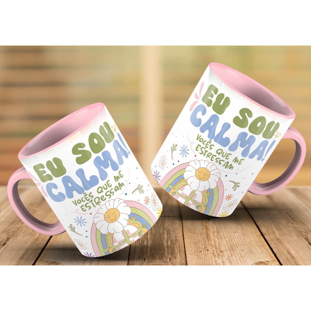 Caneca Sou Calma Personalizada Xícara de Porcelana Decorada Frases Divertidas Engraçadas Good Vibes