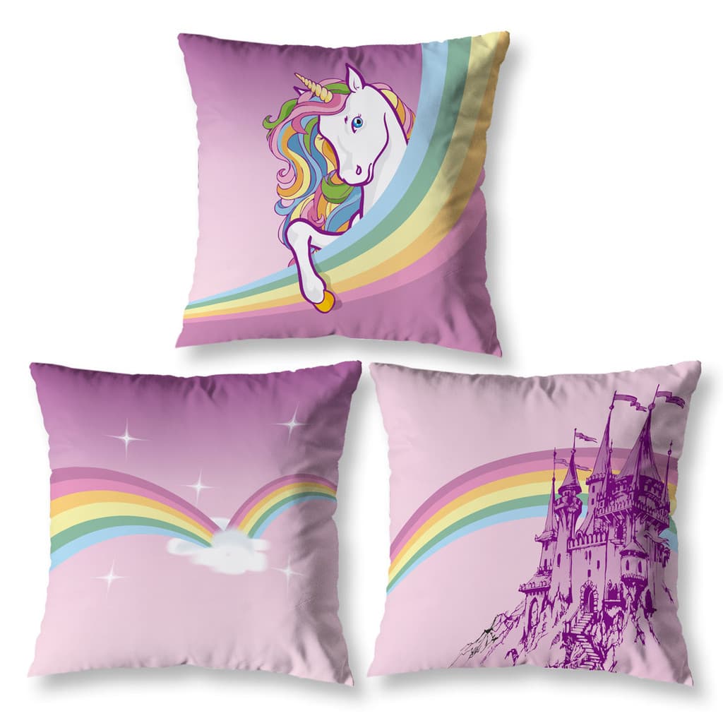 Kit 3 Capas de Almofada Menina Estampadas Infantil 40cm x 40cm Zíper invisível Digital Decorativa