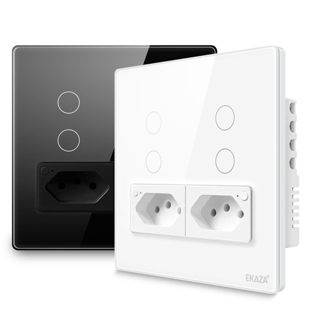 Ekaza Interruptor Inteligente Wifi 4 Botões 2 Tomadas 4x4 3500W