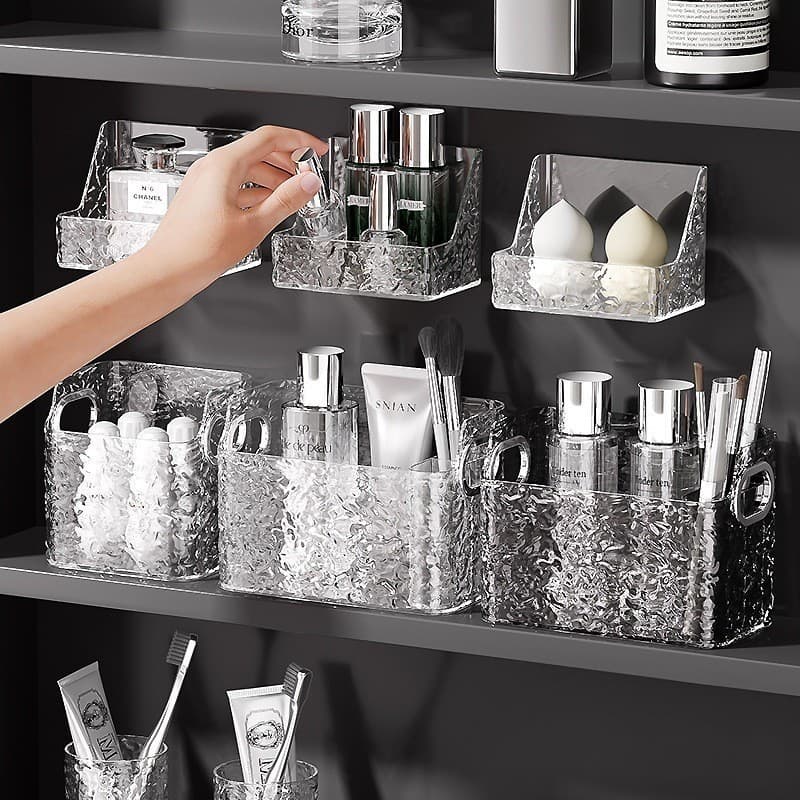 Rack De Armazenamento De Acrílico Transparente Luxuoso Para Banheiro Montado Na Parede Sem Furos