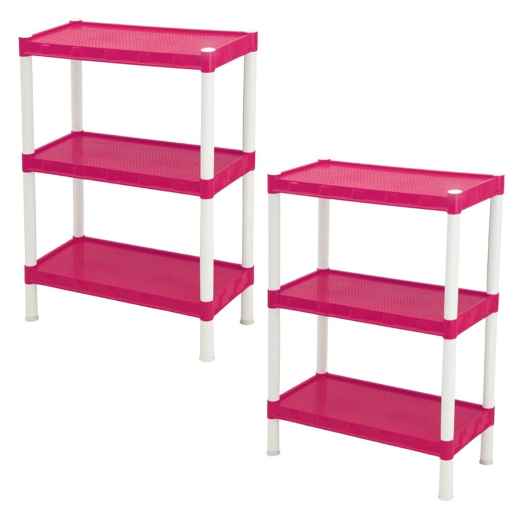 Kit 2 Estante Modular Plástica Rosa 3 Prateleiras Resistente