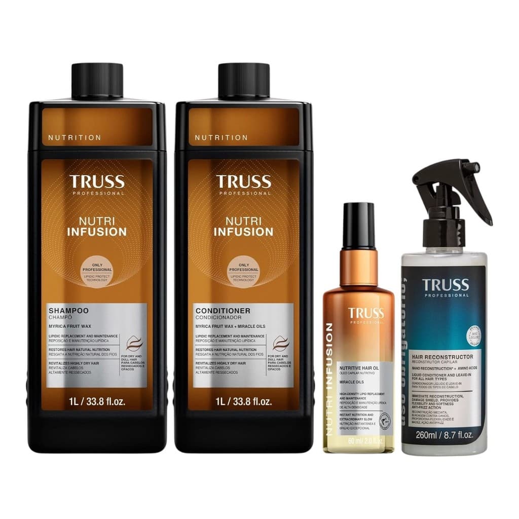 Kit Truss Nutri Infusion - Shampoo 1L + Condicionador 1L + Óleo 60ml + Uso Obr. Reconstrutor Capilar 260ml