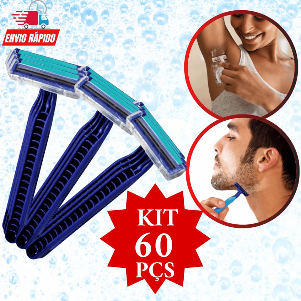 Laminas Barbear 60 Peças Prestobarba Descartável 2 Lâminas Depilar Barbear Raspar Tipo Gillette Barbearia Promoção