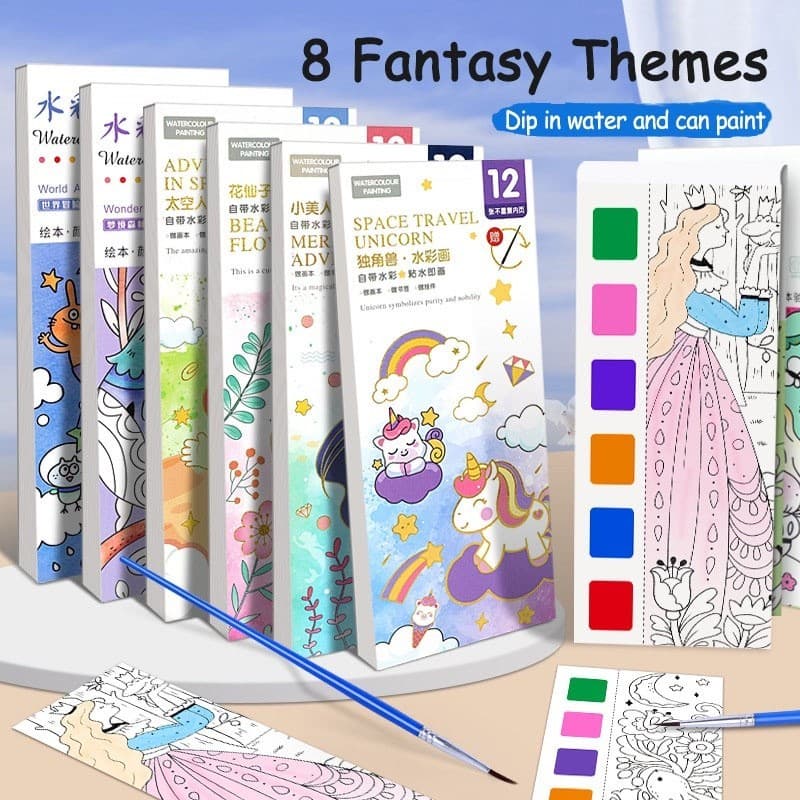 Livro De Pintura Aquarela Portátil Para 12 Folhas Colorir Com Pincel Gouache Kids Graffiti Picture Drawing Lucky Clover