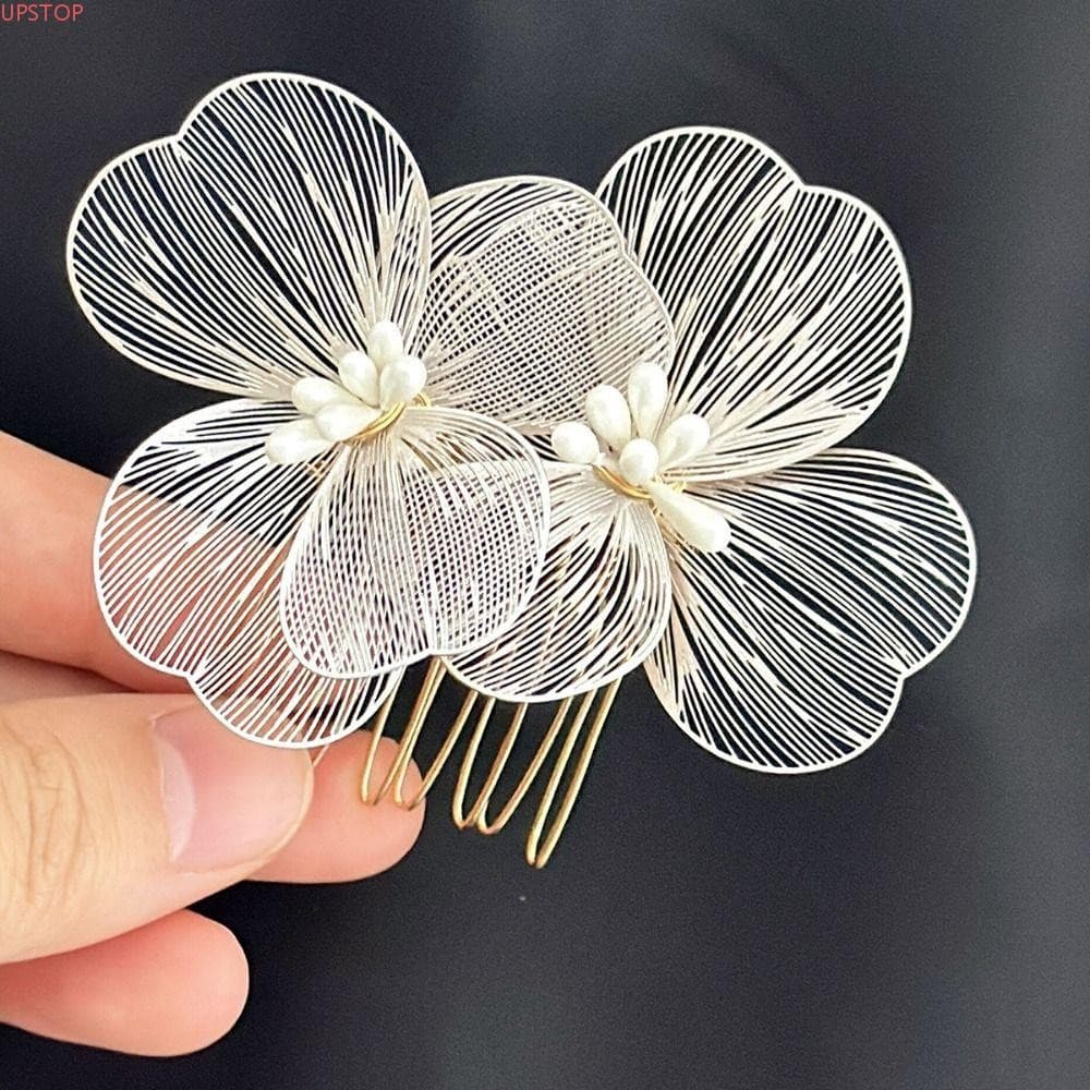 Pente De Cabelo Para Casamento De Noiva UPSTOP , Floral Oco De Cor Sólida , Grampo Barroco De Liga