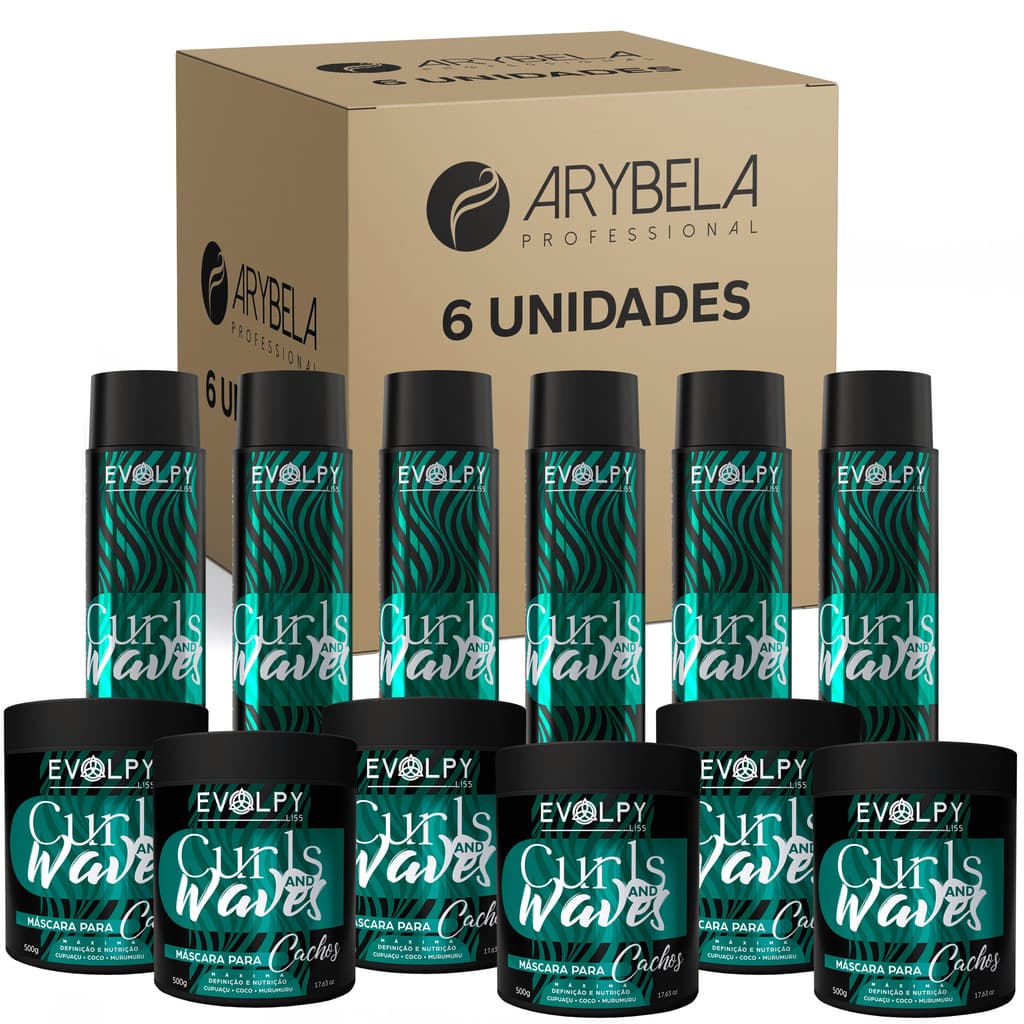 PACK 6 UN - SHAMPOO + MÁSCARA CURLS AND WAVES - EVOLPY LISS