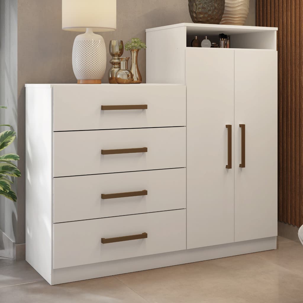 Cômoda 4 Gavetas 2 Portas Áurea Branca - Élpis Móveis