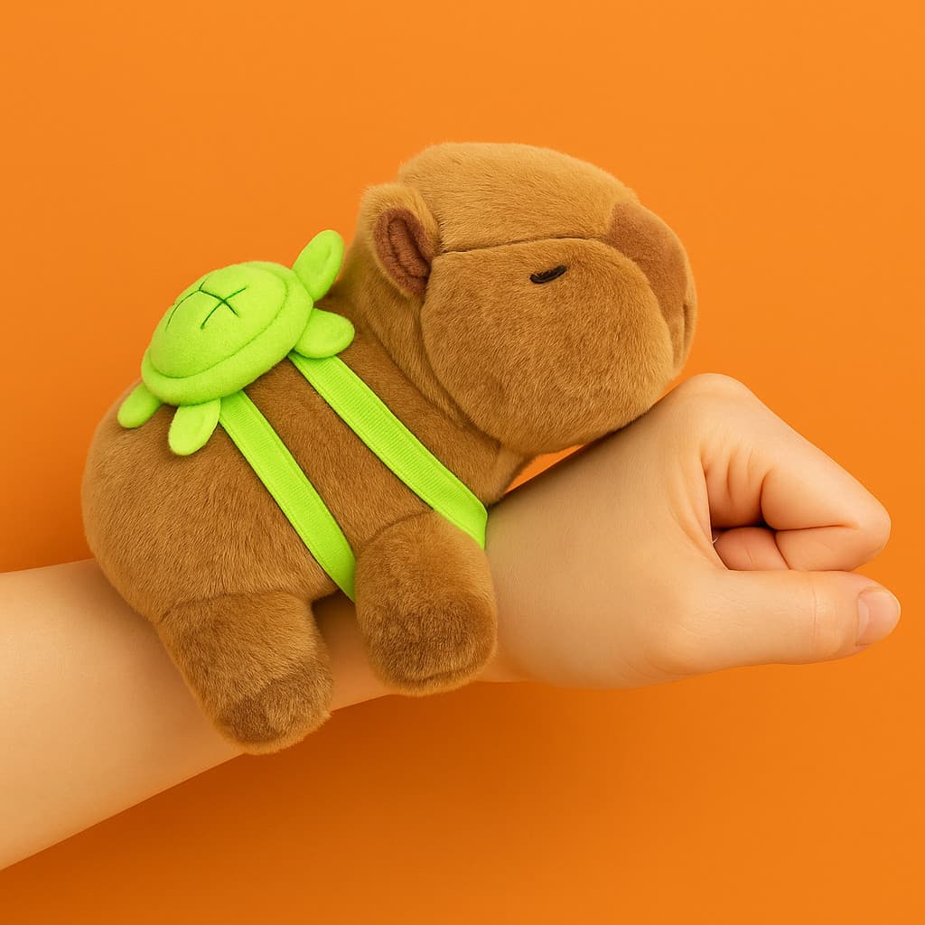 Pulseira Capivara de Pelúcia com Tartaruga  | Brinquedo Fofo Presente Criativo Infantil