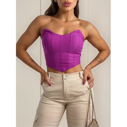 Cropped Top Feminino Corselet Tomara Que Caia Morcego Cirre