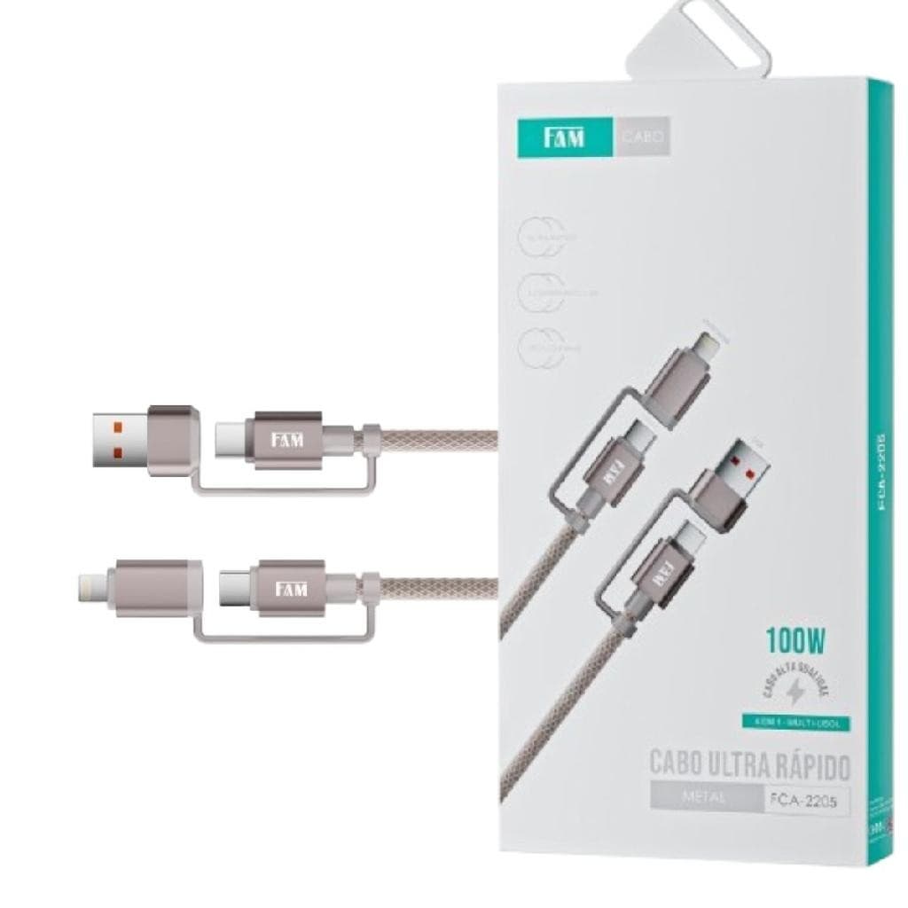 Cabo De Carregamento Transferência De Dados FAM FCA-2205 USB C USB A Lightning E 4 Em 1 1.2M