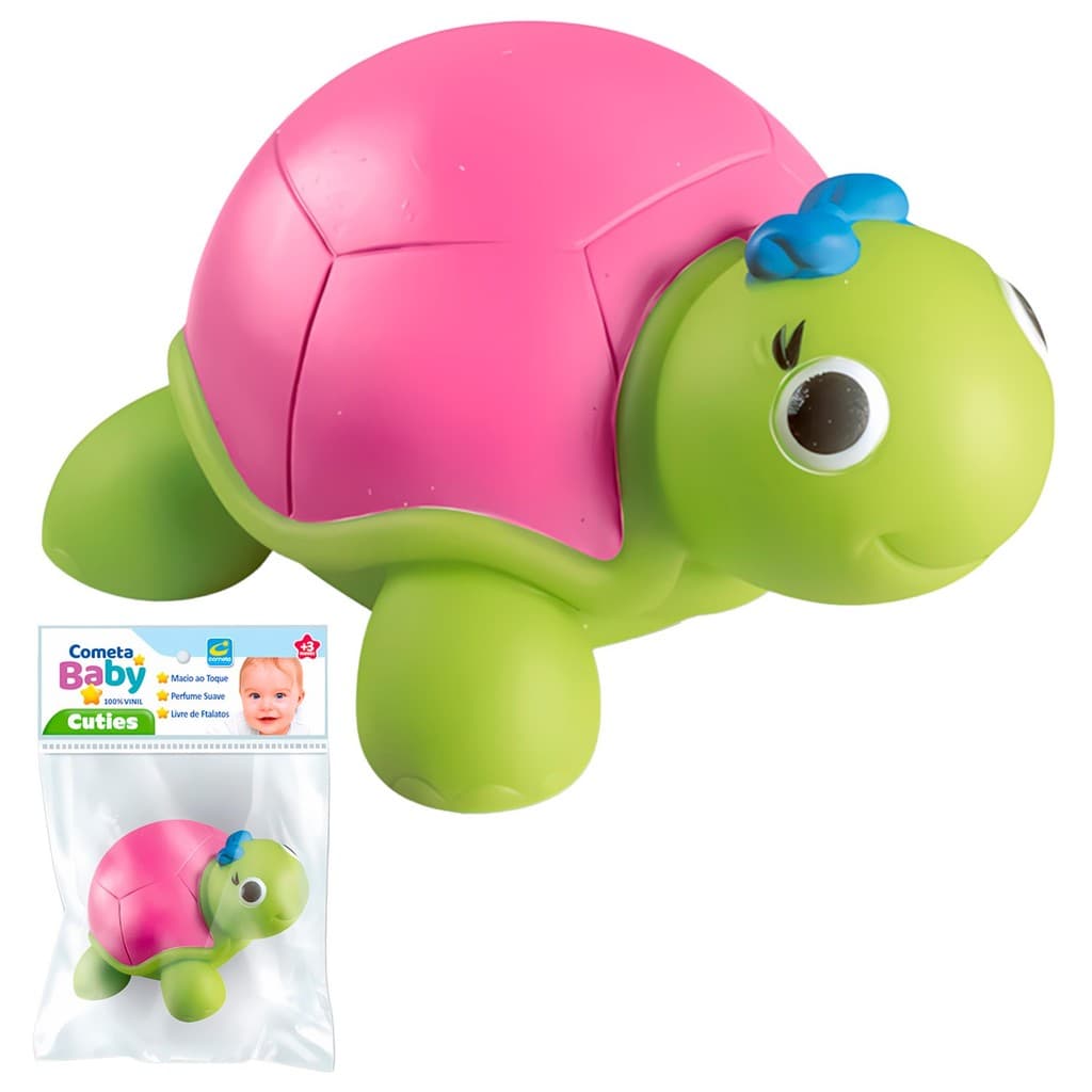 Mordedor Bebê Tartaruga Animais Brinquedo Vinil Macio 3 Meses Animais Soft - Cometa Brinquedos
