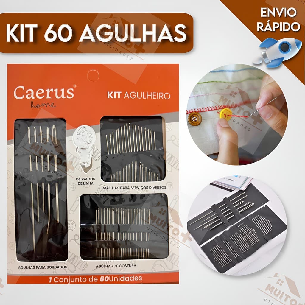 60 Agulhas De Costura De Mão Bordar Remendar Conserto