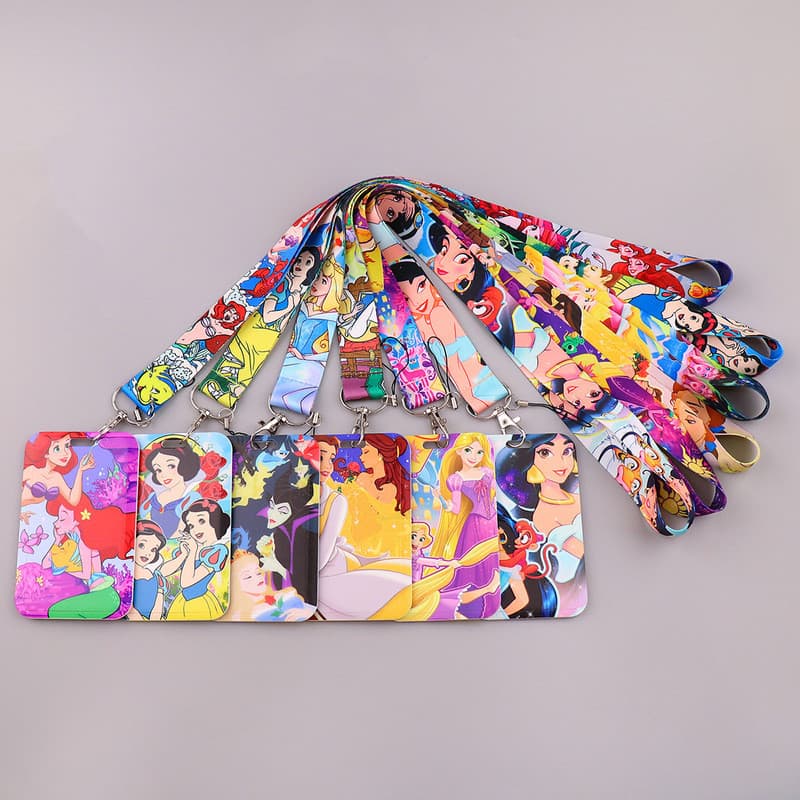Novo desenho animado dormindo linda princesa porta-cartões de cordão para celular/identidade de estudante/cartão de trab