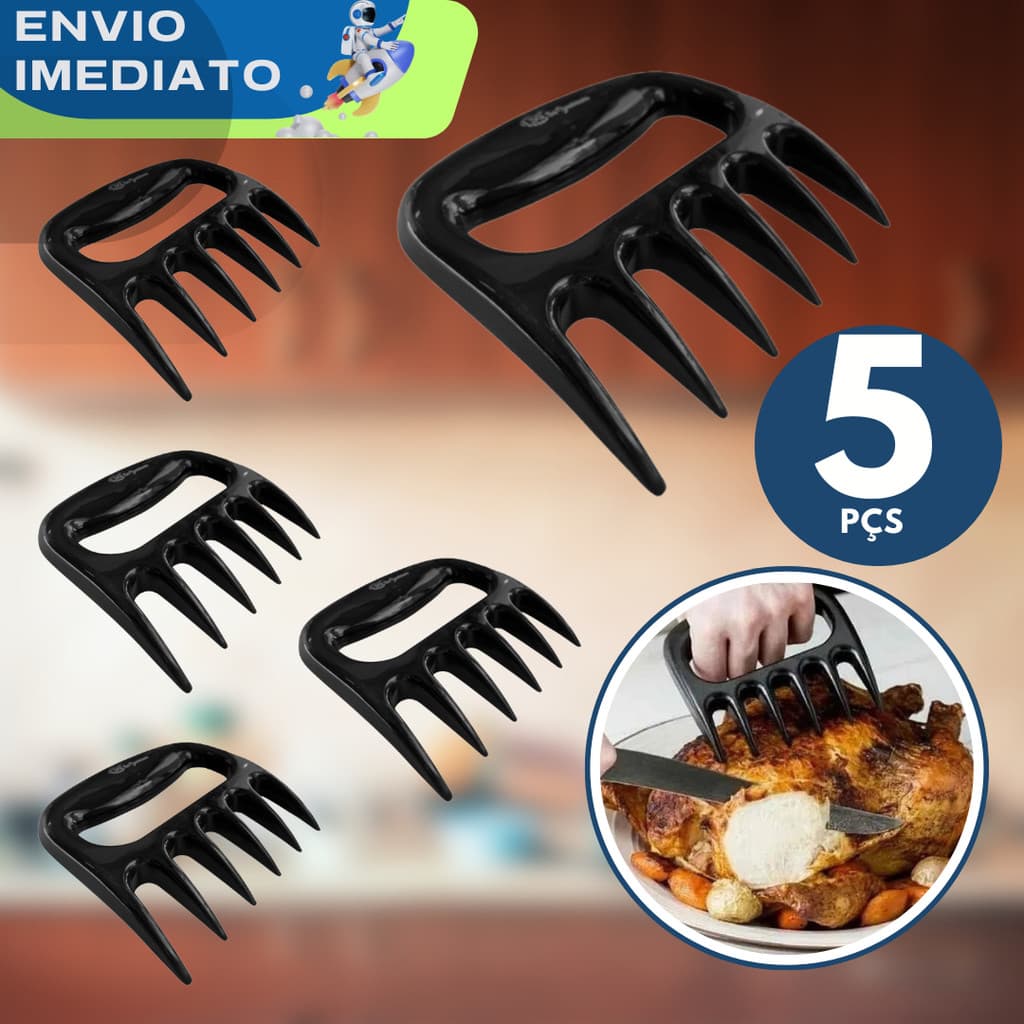 Conjunto 5 Garra de Urso Resistente Desfiar Desfiador Carne Frango Porco Churrascaria Restaurante Churrasco Cozinha