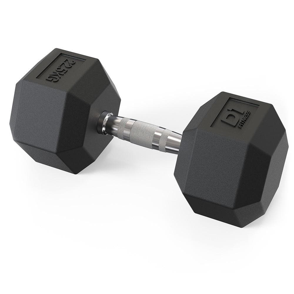 Dumbbell Sextavado Emborrachado D1FITNESS 22,5kg Preto