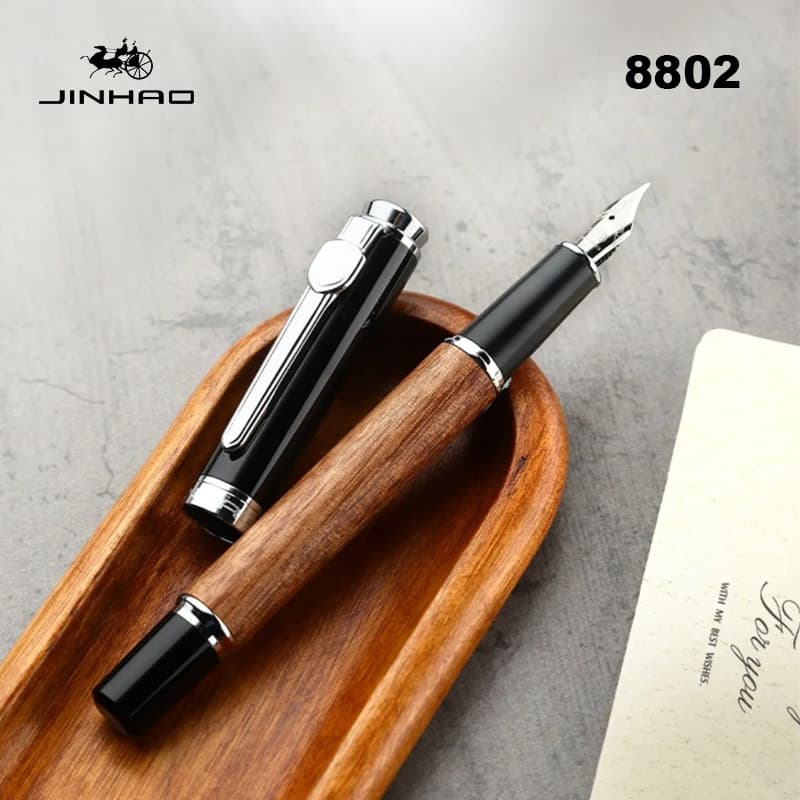 Jinhao 8802 Caneta Tinteiro De Madeira EF/F/M Nib De Luxo Canetas De Tinta Para Caligrafia Suprimentos De Escrita Papela