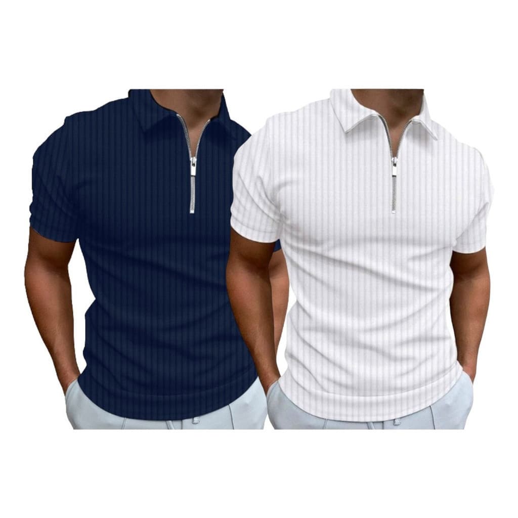 Kit 2 Camisa Polo Manga Curta Com Ziper Gola Polo Masculina