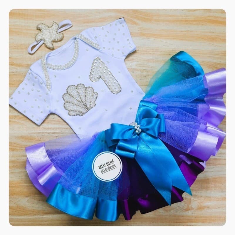 Body fantasia fundo do mar sereia vestido festa um ano menina tule saia tutu bebê luxo personalizado