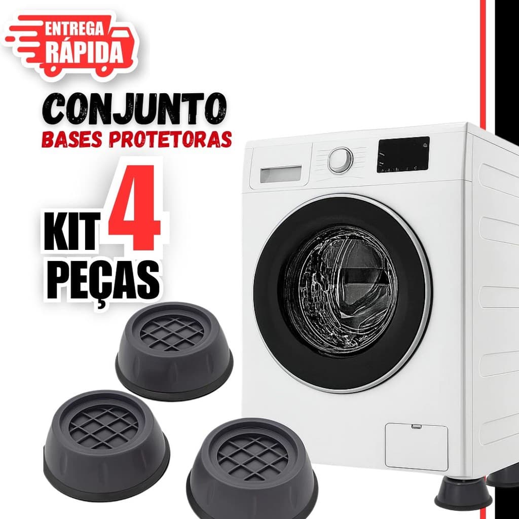 Jogo 12 Base Protetora Pés Máquina Lavar Fogão Geladeira Móveis Almofada Anti Vibração Suporte Maq