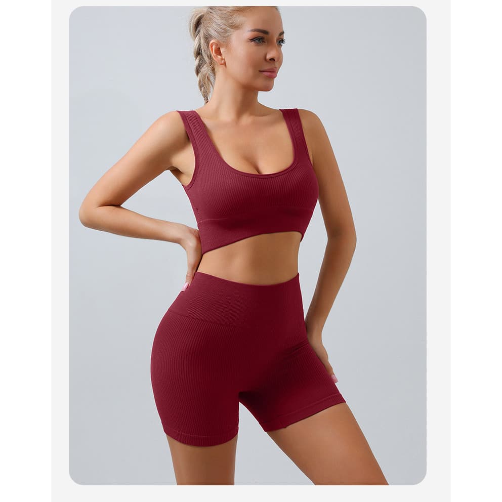Europeu americano Popular rosqueado Yoga terno em forma de U sem costura malha esportes Fitness Yoga Wear