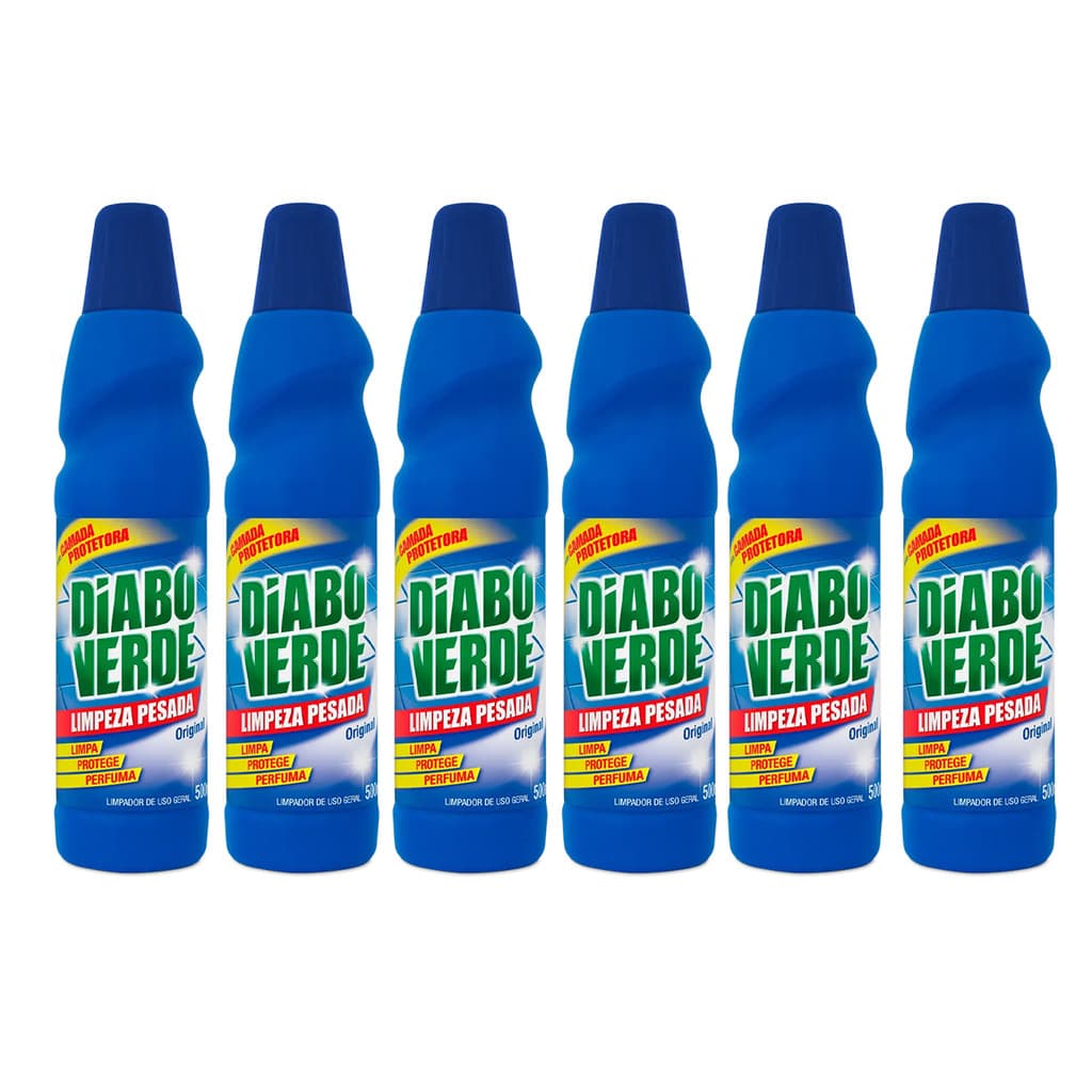 Kit 6 Diabo Verde Limpeza Pesada Original Detergente Multiuso Limpa Protege Perfuma 500ml