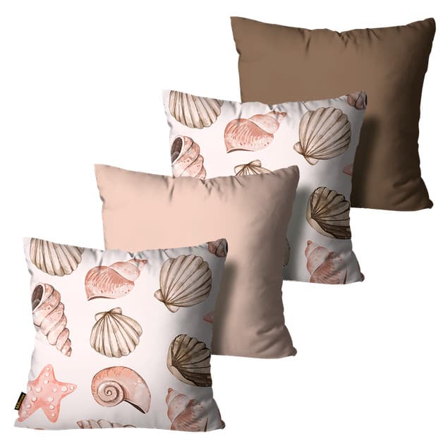 Kit com 4 Capas de Almofadas Conchas do Mar Bege 45x45