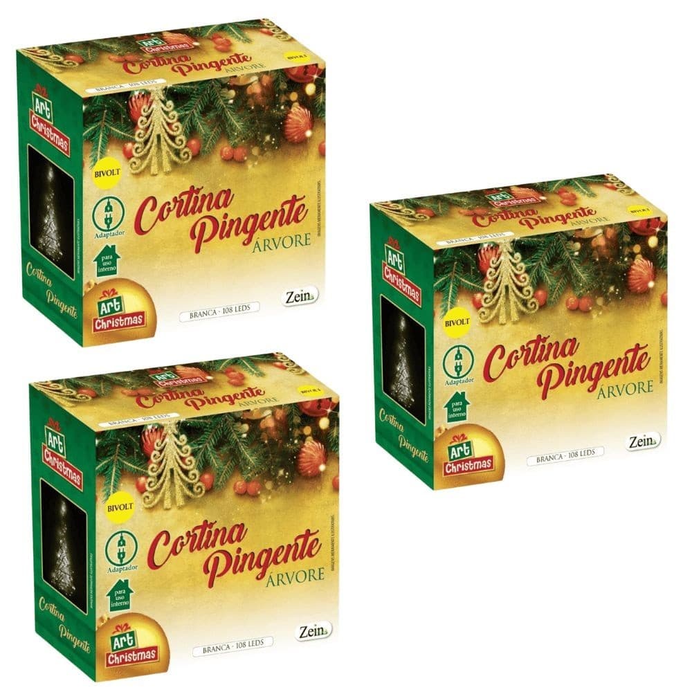 Kit 3 Cortina Pingente Arvore Branca 108 Leds 4M Bivolt