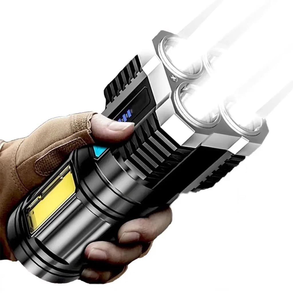 Lanterna Led Potente 1500m 4 Recarregável Usb Portátil Brilhante Com Uso Externo De Longo Alcance
