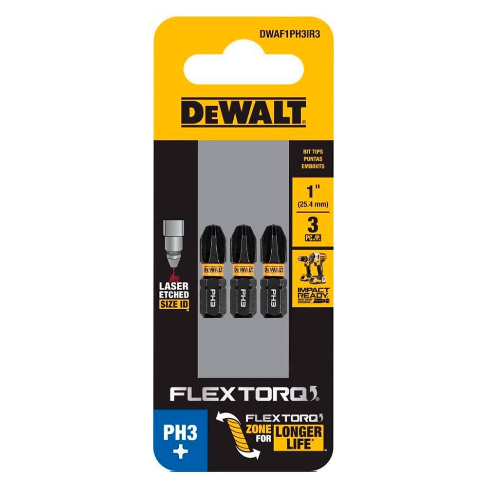 Kit com 3 Bits Phillips de Impacto PH3 x 25mm Flextorq Dewalt DWAF1PH3IR3
