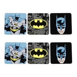 SET C/6PCS PORTA COPOS CORTIÇA DC OR BATMAN COMICS LOGO COLORIDO 10X10CM