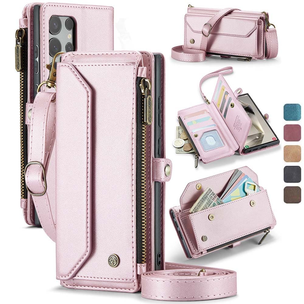 Capa Carteira Para Samsung Galaxy S26 Ultra Com Bloco RFID , Alça De Couro S25/S25 Edge FE/S24 S23 S22 S21/S20/Nota 20/1