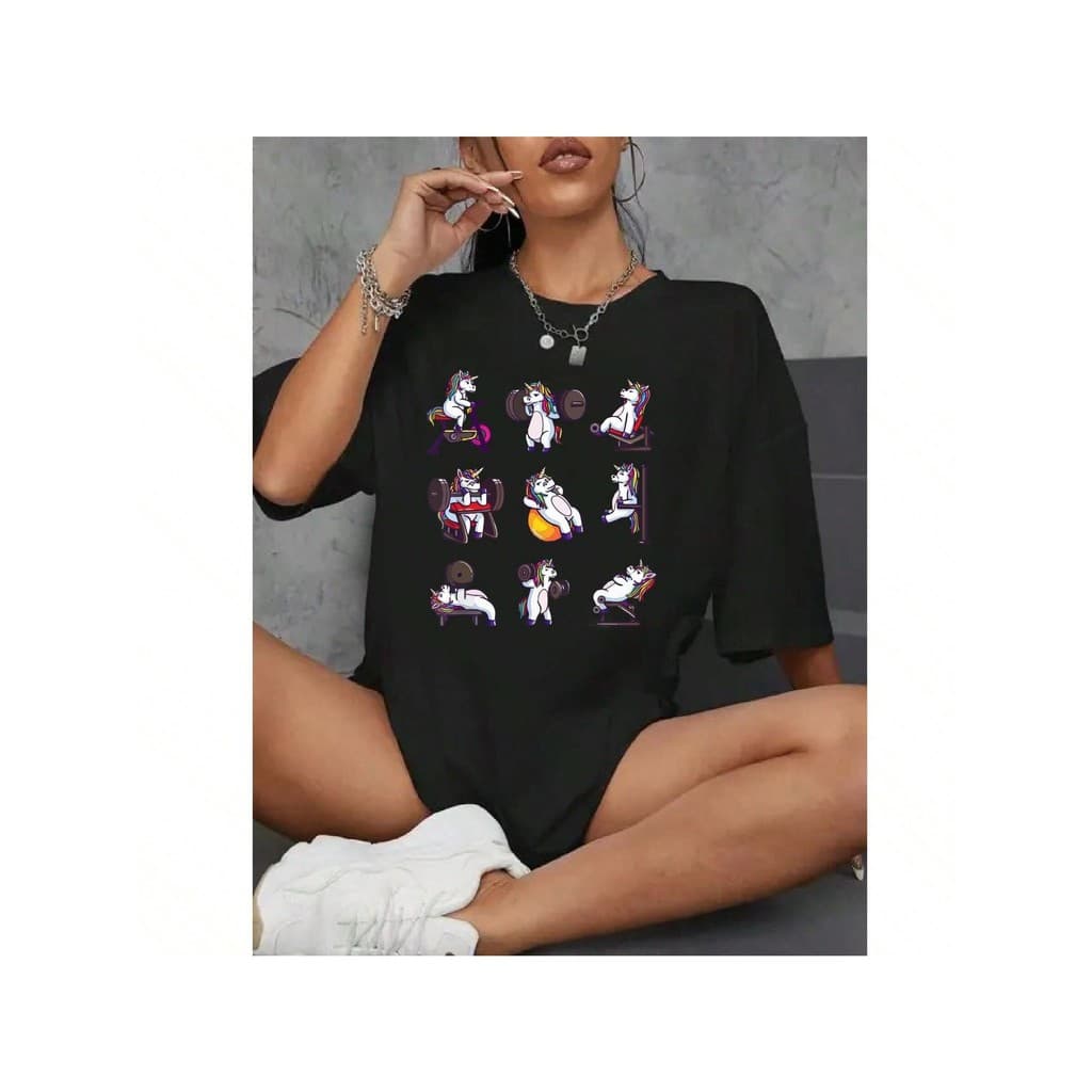 2024 Camiseta Feminina Blusinha T Shit Fashion Algodão Plus Size Infantil Unicornio Todos Academia Treino