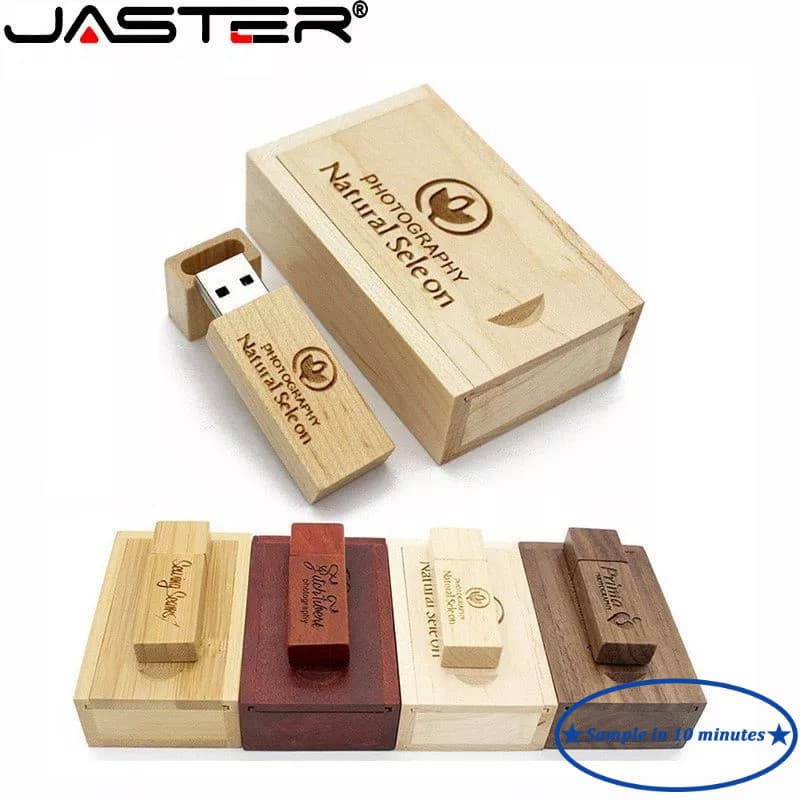 JASTER (Logotipo Personalizado Gratuito) USB 2.0 Flash Drive 64GB Lembrança Presente Memory Stick 32GB De Madeira Com Ca