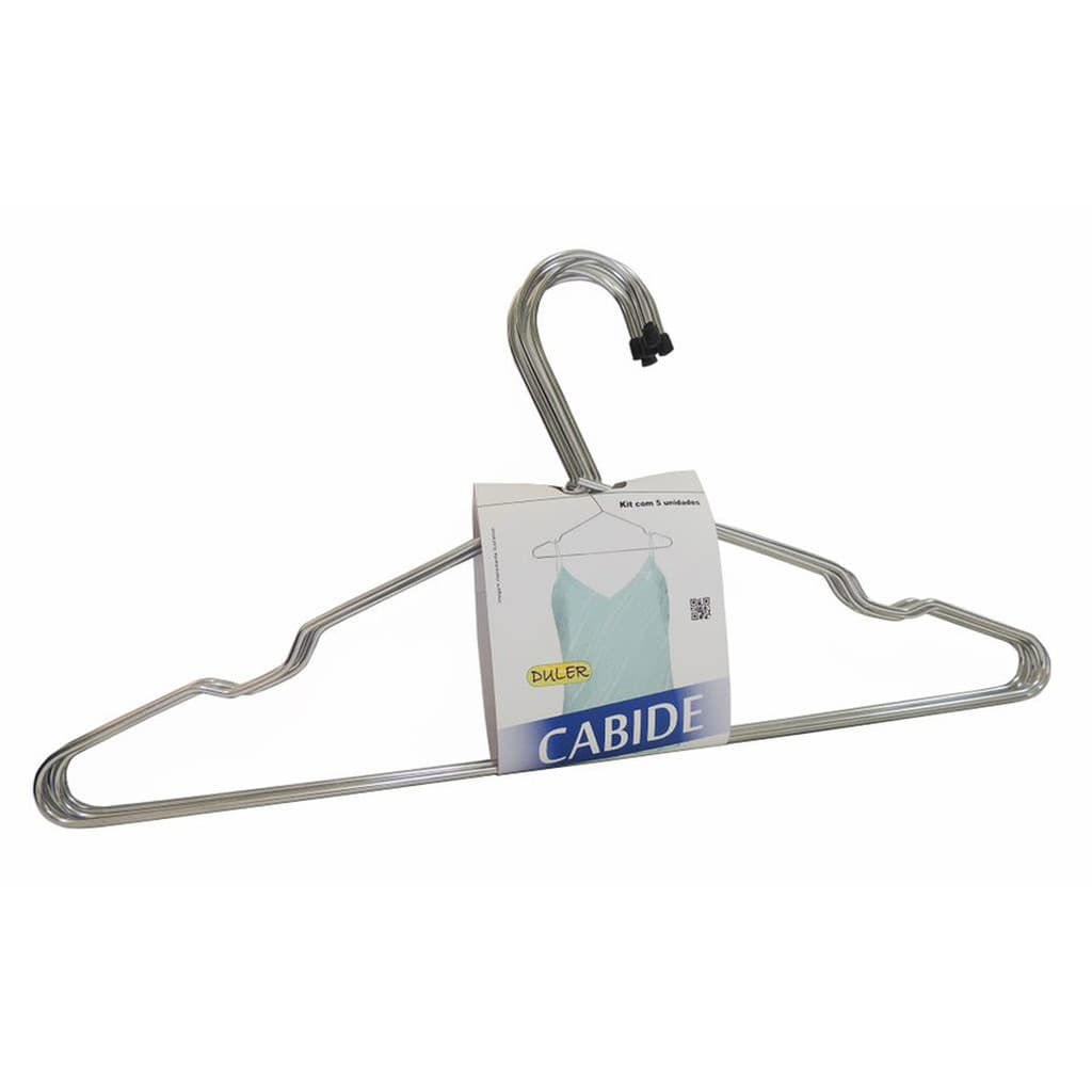 Kit 5 Cabides Aço Cromado Com Cava Reforçado Roupa Pesada