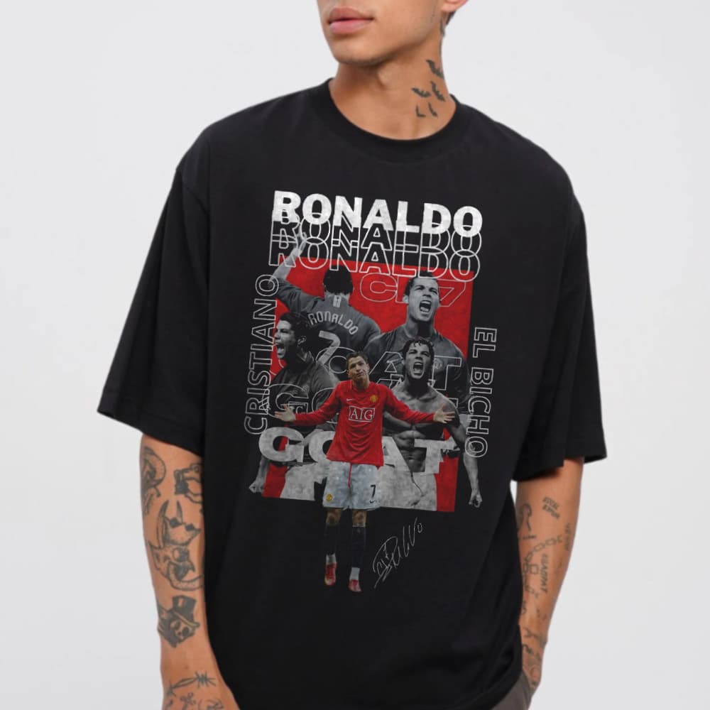 Camiseta Cris Ronaldo Oversized cor Preta Malha Algodão Unissex