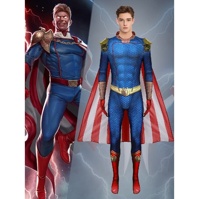 Macacão de cosplay The Boys, Conjunto de Macacão The Homelander, Fantasia de Cosplay com Capa, Fantasias de Halloween pa
