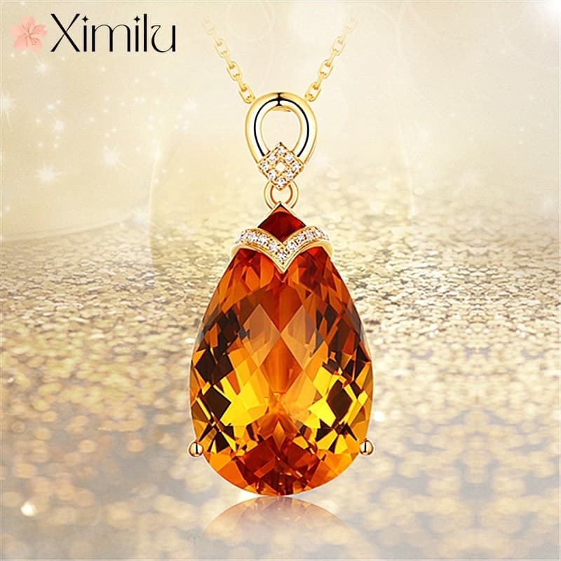 ♥ Original grande quilate citrino pingente em forma de gota clavícula corrente feminina moda jóias