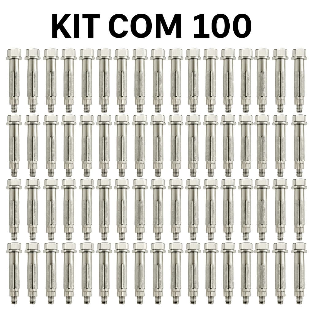 Kit 100 Parabolt Chumbador 1/4" x 2" Fixação Pesada em Concreto – Bucha com Parafuso Aço Zincado