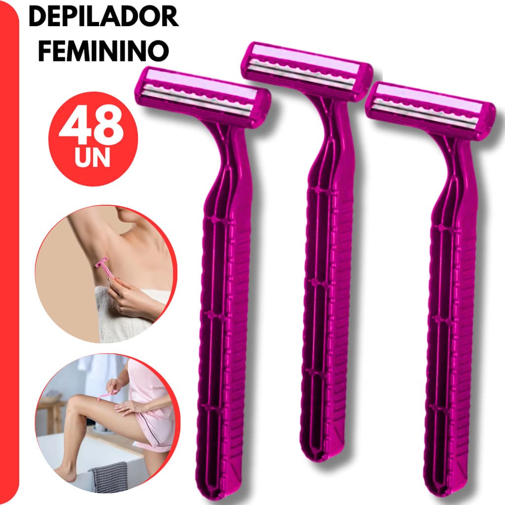 Kit 48 Aparelhos de Barbear Rosa, Barbeador Confort 2 Laminas para Depilar Pelos: Axilas, pernas, Barbas, etc.