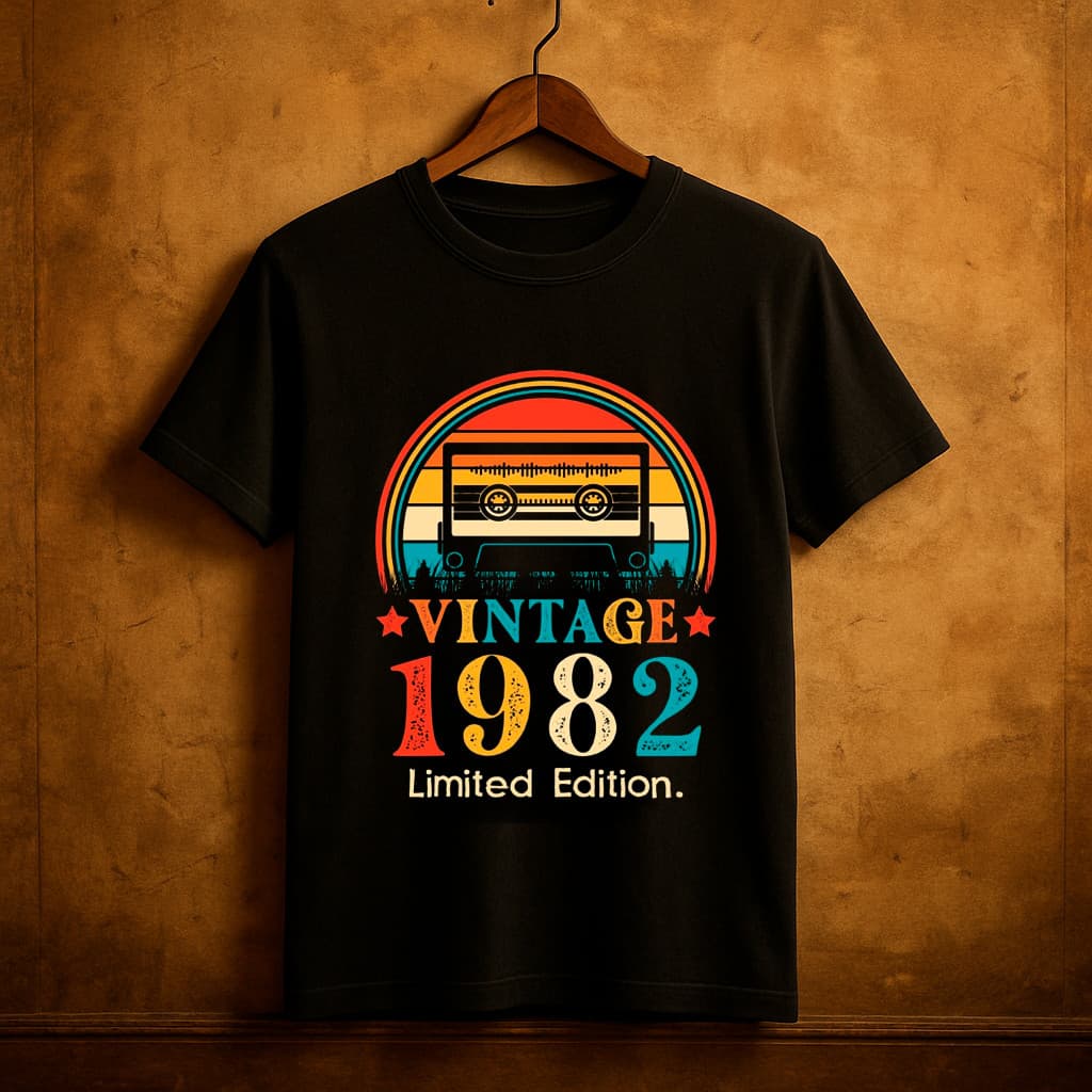T-shirt Camiseta Camisa Vintage 1982 Básica Confortável Estilo Retrô personalizada Unissex Dia dos Pais Algodão Envio Ra