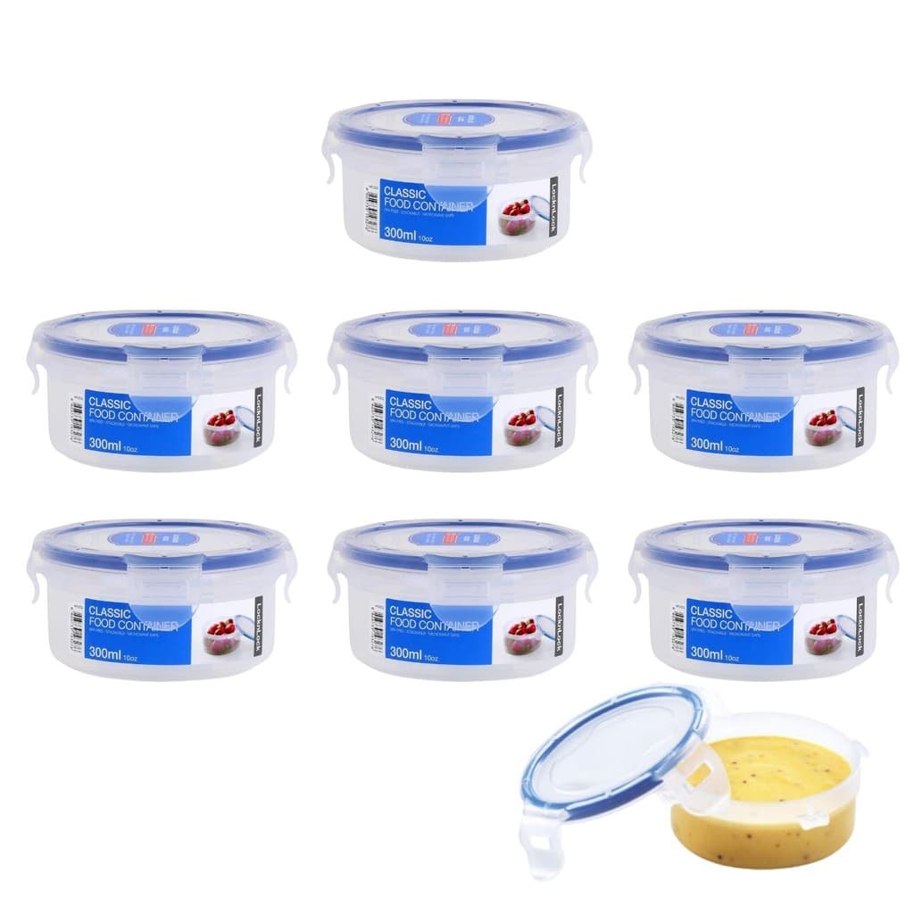 Kit 7 potes herméticos redondo com tampa 4 travas Lock&Lock 300mL