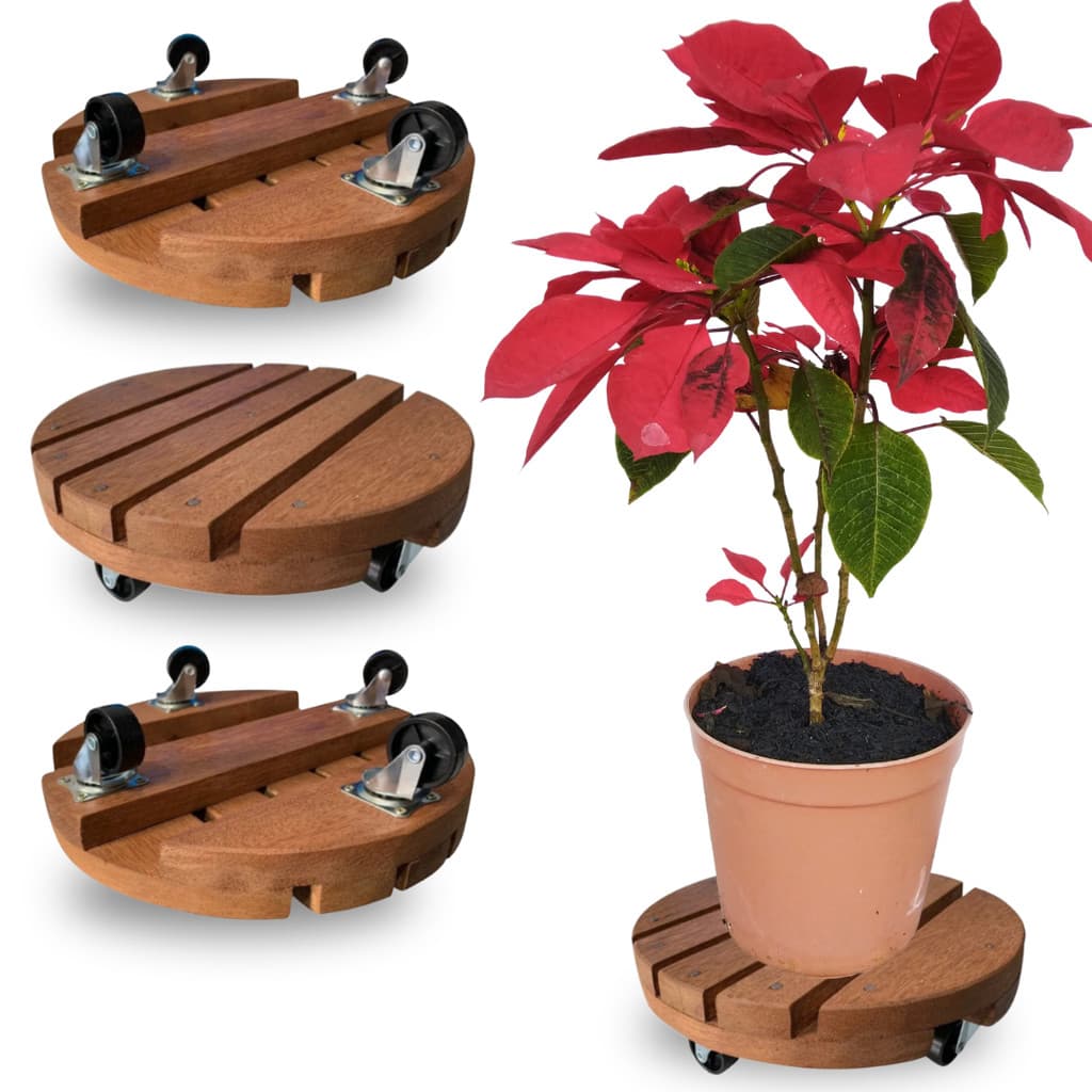 03 Unidades Suporte Botijão De Gás Vaso De Planta Com Rodinha Redondo Até 80kg De Madeira 20cm 25cm 30cm