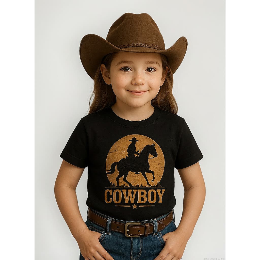 Camiseta Infantil Estilo Country Cowboy Peão Cavalo  Camisa infantil algodão