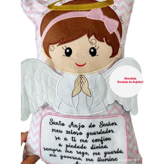 Capa para Almofada com Bordado de Anjinho e oração
